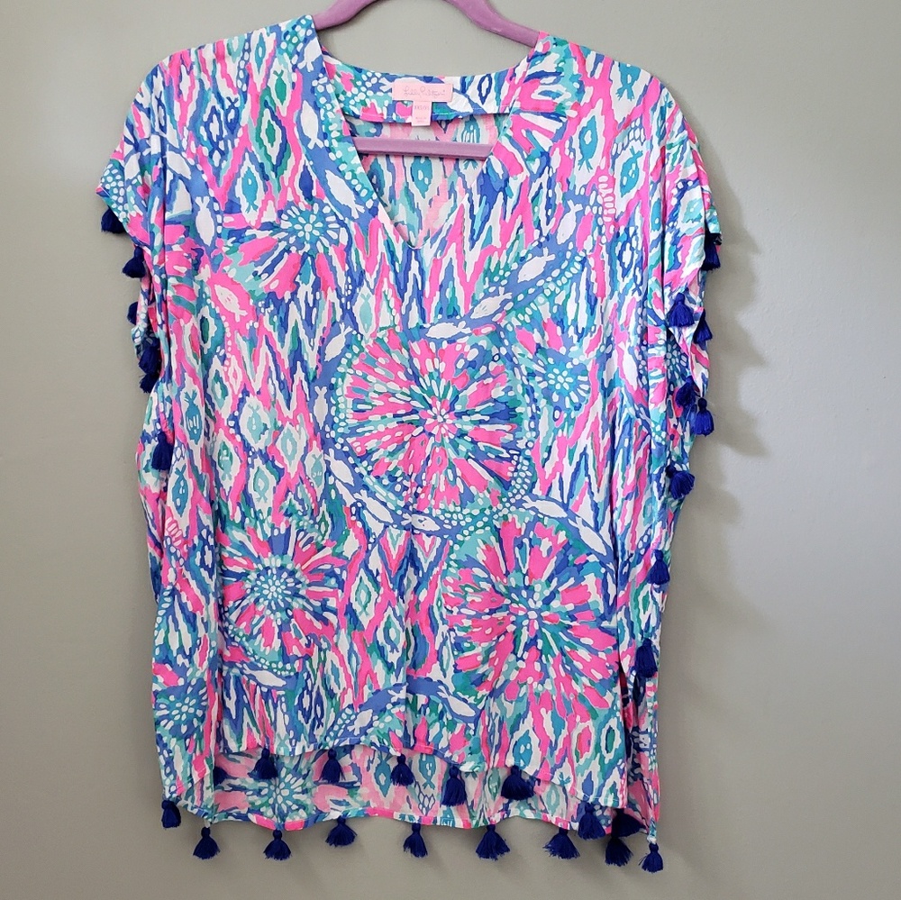 Lilly Pulitzer Sydney Caftan Top XXS/XS Tassels